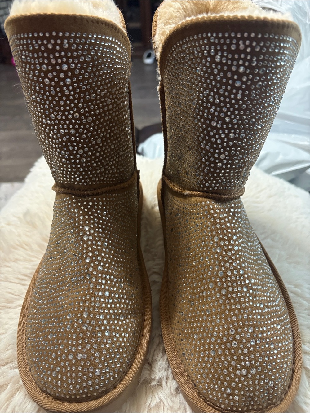 INC International Concepts Tan Crystal-Studded Mid-Calf Winter Boots